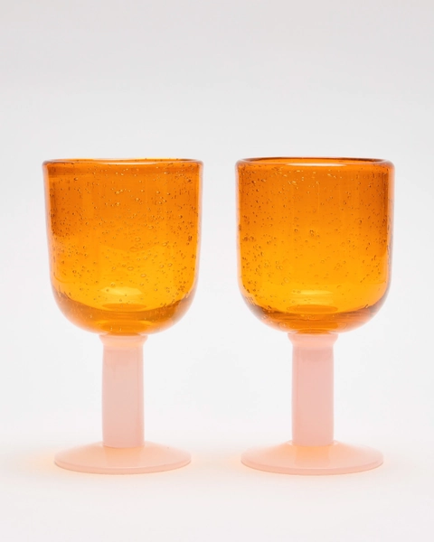 Sabina Pink & Orange Glass Wine Goblets Set of Two