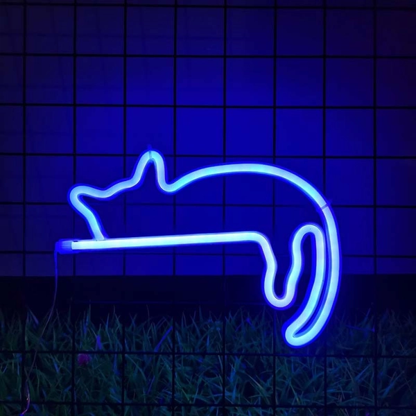 Neon Cat Lamp Cute Cat LED Light Neon Sign - Blue