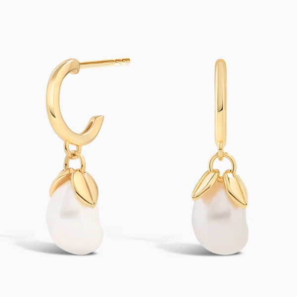 Baroque Freshwater Cultured Pearl Hoop Earrings in 14K Yellow Gold