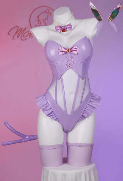 PM Derivative Sexy Lingerie Bodysuit Shiny Leather Tight Bodysuit with Collar Headband