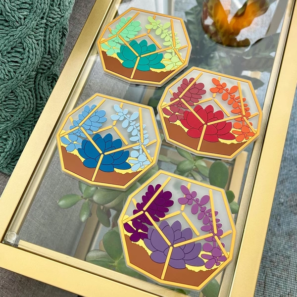 Terrarium Coasters - Succulent Decor, Non-slip Silicone (4 Pack) - Etsy
