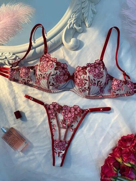 Esselle 2pcs Set Mesh Embroidery Women Lingerie - Size XL