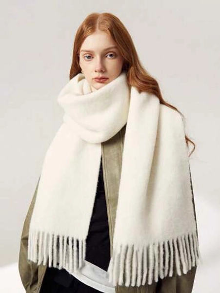 1 Women Solid Color Mohair Scarf Female Autumn Winter  New All-In-One Neck Korean Version Of Advanced Sense Thick Warm Cape Suitable For Daily Use Accessories Women