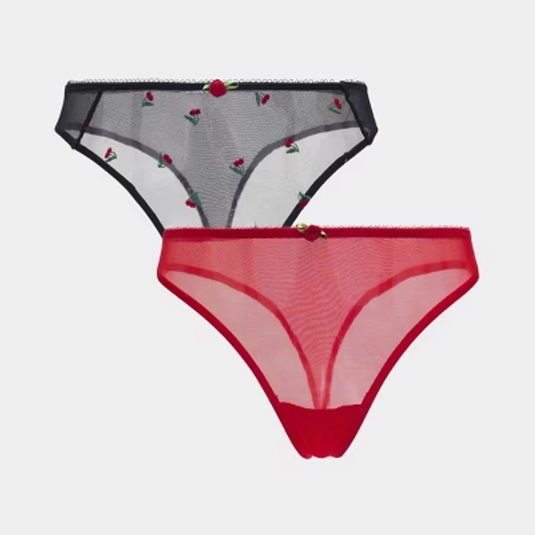 Parade Women's 2pk Silky Mesh Fashion Thong - Sweet Cherry S: Recycled Nylon, Mid Rise, Cotton Gusset
