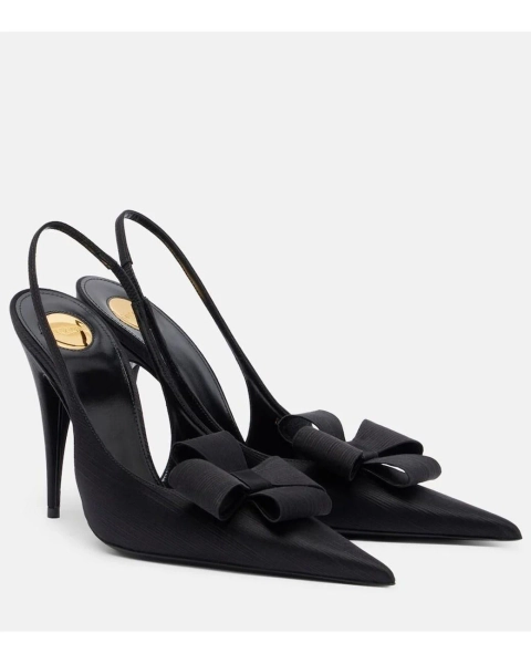 Tea Bow-Detail Satin Slingback Pumps