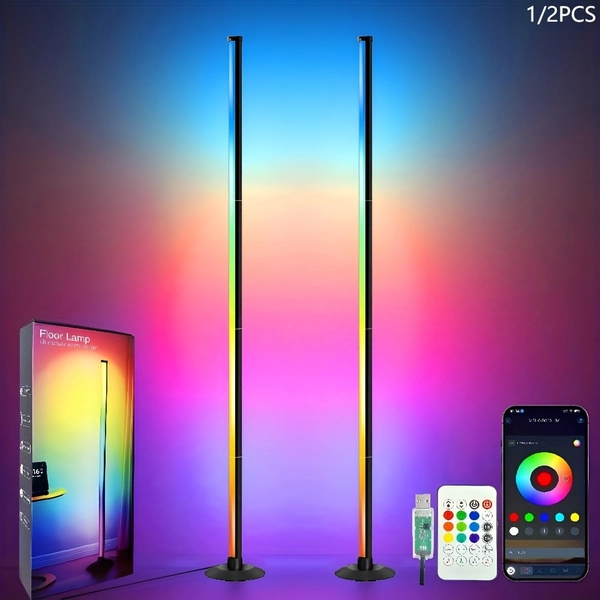 1/2pcs Smart LED Floor Lamp RGBICB Mood Atmosphere Light Modern Minimalist Backlight Lamp App/Remote Control Dual Control | Home Office Lighting Bedside Decorative Light Gaming Study Decoration Holiday Birthday Gift Halloween Christmas Decoration