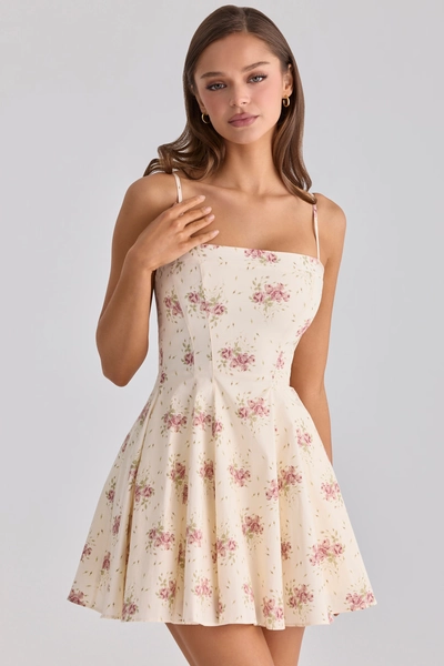 Dolly Ivory Vintage Rose Print Cotton Flared Mini Sundress