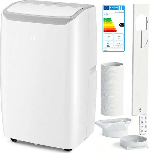 Vankel Mobiele Airco 12000 BTU - Snelle Koeling voor Ruimtes tot 30 m² - 400 m³/u Krachtige Luchtstroom - 53 dB Geluidsarm - Ventilator- en Ontvochtigingsfunctie - Slaapmodus - Geen Vaste Installatie Nodig - Wit