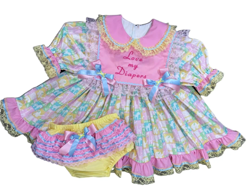 ABDL Sissy Dress Set: Embroidered Bib & Diaper Cover - Etsy