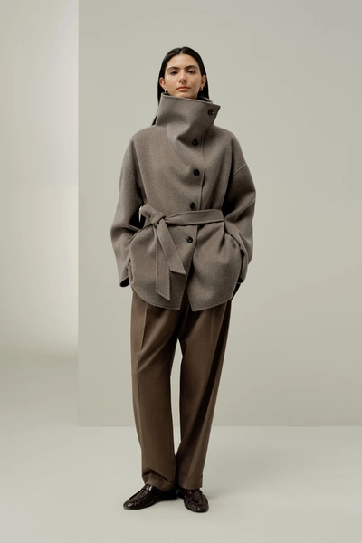 Convertible Collar Silk-Wool Blend Coat