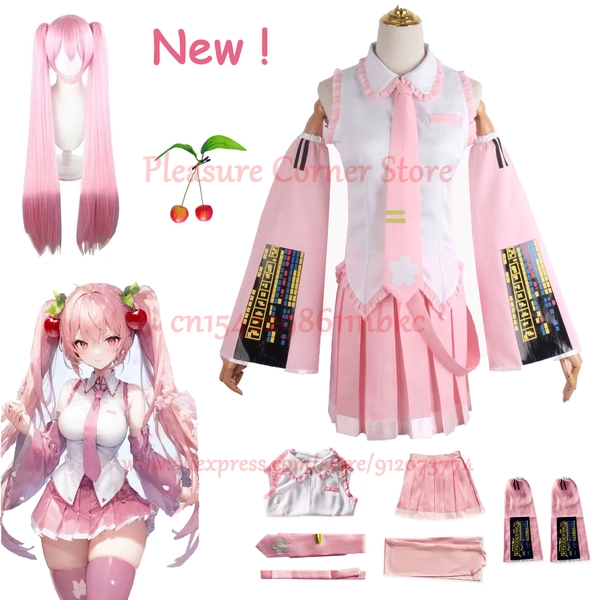 Nouveau Costume de Cosplay Miku rose vêtements Hatsune Miku MIKU Anime Cosplay Costume JK jupe rose Miku Costume perruque accessoires Halloween - AliExpress 