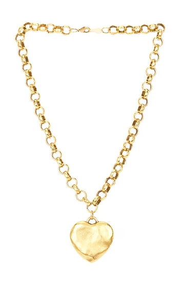 BRACHA Puffy Heart Necklace in Metallic Gold.