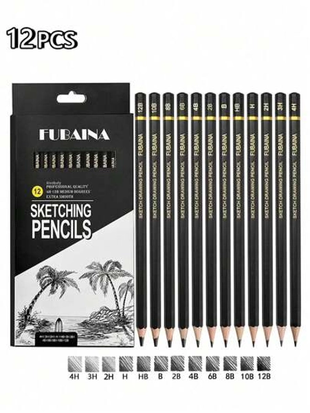 12PCS Professional Sketching Pencil Set Art Pencil Graphite Coloring Pencils Packaging With Pencil Case Suitable For Artists Painting And Handicrafts School Supplies