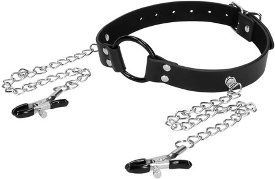 O-ring gag with nipple clamps