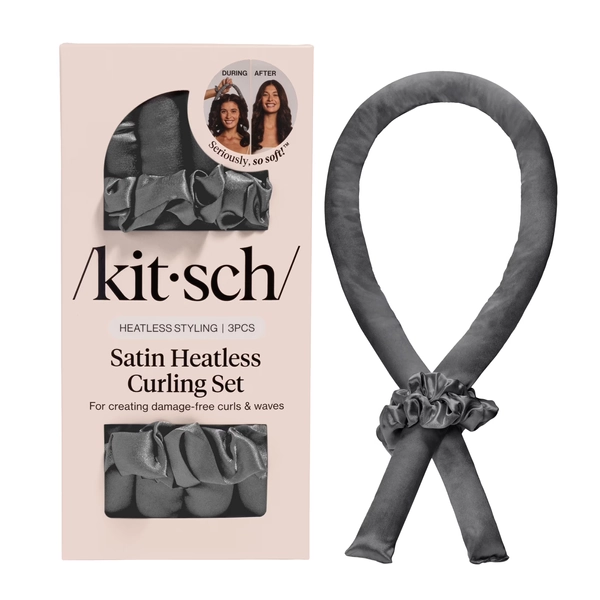 Kitsch Satin Heatless Charcoal Curling Set with Foam Rod and Sleep Scrunchies - Walmart.com