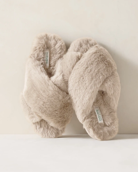 Faux Fur Criss-Cross Slippers