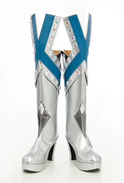 Rival Girl Queen Cosplay Boots Silver High Heel avec Diamants Acryliques