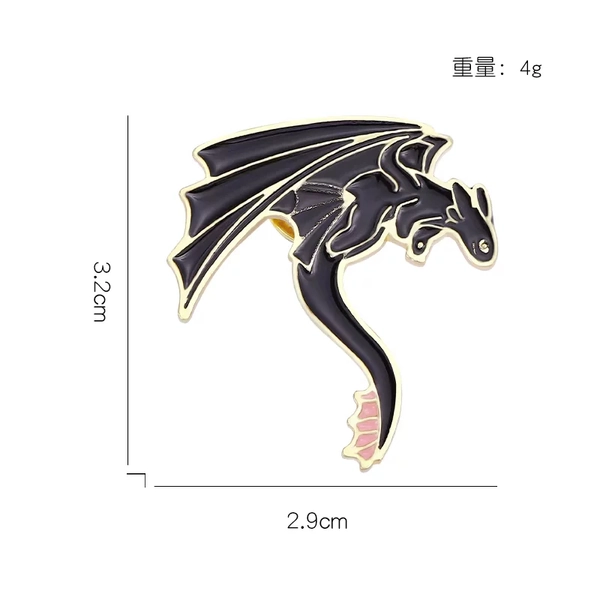 Dragon Metal Pin Badge Stylish Dragon Badge - Black