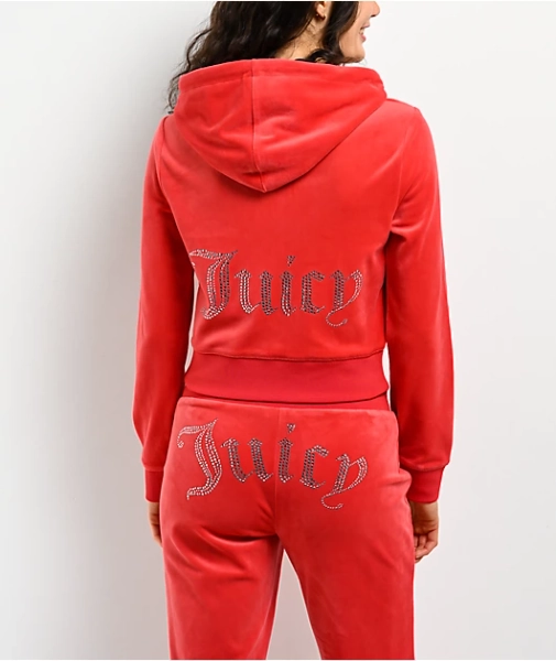 Juicy Couture OG Big Bling Maraschino Cherry Velour Zip Hoodie