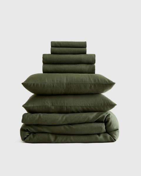 European Linen Deluxe Bedding Bundle in Pine
