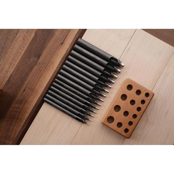 Leather Hole Punch Set - Leathercraft Tool with Cherry/Walnut Base