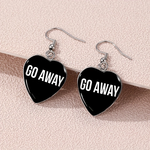 1 Pair Men'S Gothic "GO AWAY" Heart-Shaped Earrings - & Minimalist Dangle Earrings with Lettering, Durable Stainless Steel