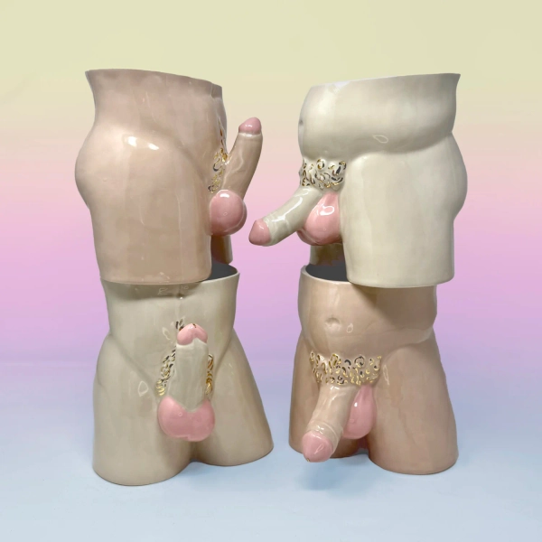 Balls Out Locker Room Planters w/22Kt Gold โ Pansy Ass Ceramics