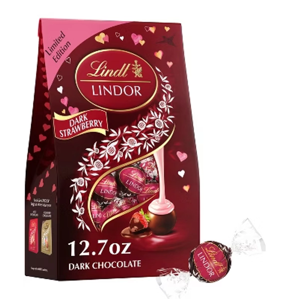 LINDOR, Lindt Valentine Dark Strawberry Chocolate Candy Bag - 12.7oz