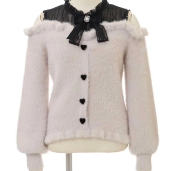 LIZLISA Layered-style off-shoulder knit pink top