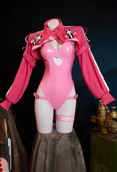 Alice Derivative Sexy Lingerie Halloween Bunny Costume Bodysuit and Jacket with Fishnet Stockings and Headband