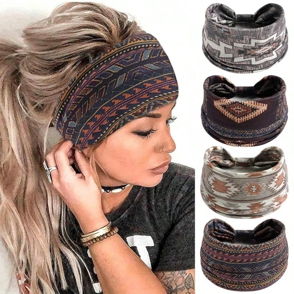 1pc/4pcs Bohemian Style Women Wide Headband Retro Floral Headband, Large African Headscarf, Non-Slip Yoga Exercise Sweat Absorbent Headband, Thick Fashion Hair Accessories, Suitable For Running, Fitness, Yoga, Daily Use Fall Women Bandana Autumn Sweatband Hair Wrap Winter Hair Band For Vacation Outfits Woman