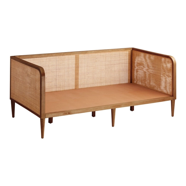 Pecan Kira Rattan Cane and Wood Daybed Frame