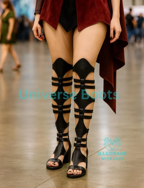 Women’s Brown Leather Gladiator Knee High Boots & Sandals – Handmade Tall Steampunk Assassin Style Heeled Costume Footwear - Etsy Poland