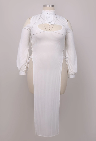 Plus Size Fern Derivative Frieren: Beyond Journey's End Sexy Lingerie Set Hollow Slit Dress and Thong with Socks Chest Chain