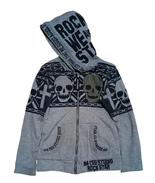 Batsu Club 🇯🇵 Rock Star Punk Skulls Goth Hoodie