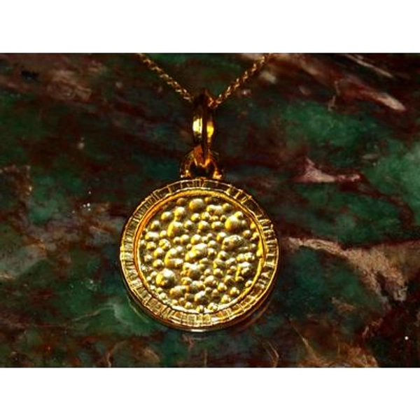 24k Gold Disc Pendant - Hammered Textured Coin Disc - Investment Jewelry - 20mm Round Circle Disc Shape - Heavy Solid Gold Charm (P1)