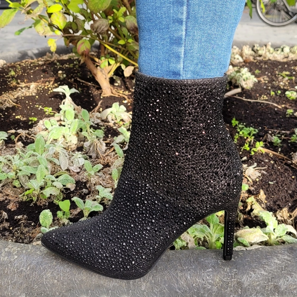 Zwarte glitterlaarsjes met naaldhak | Silhouette