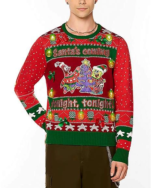 Light-Up SpongeBob SquarePants Santa's Coming Tonight Christmas Sweater