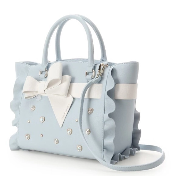 Samantha Vega 2Way Tote bag Shoulder Blossom Big Ribbon Frill LIGHT BLUE NEW