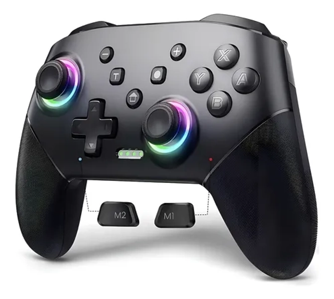 Controlador RGB inalámbrico para Nintendo Switch Android iOS PC, color negro