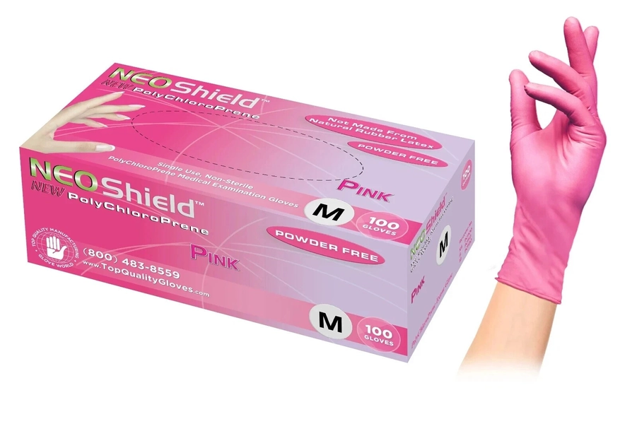 NeoShield Pink Polychloropren<wbr/>e Exam Gloves 100 XS Latex Free