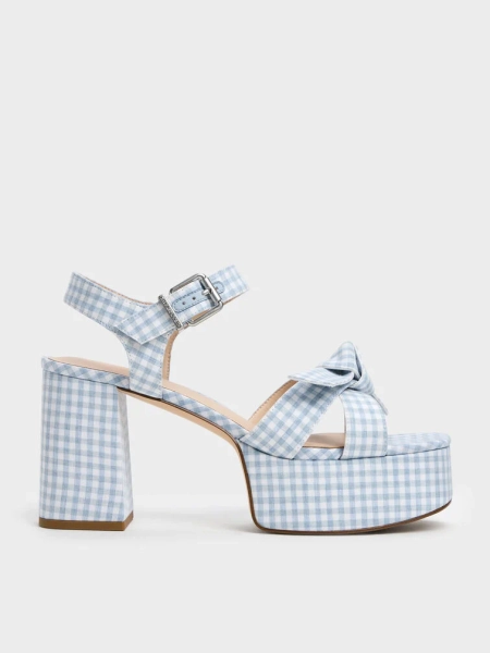 Anika Gingham Knot-Bow Platform Sandals