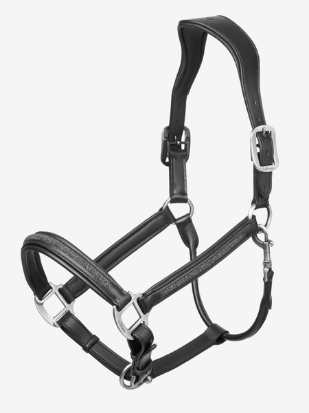 Leather Crystal Halter Black