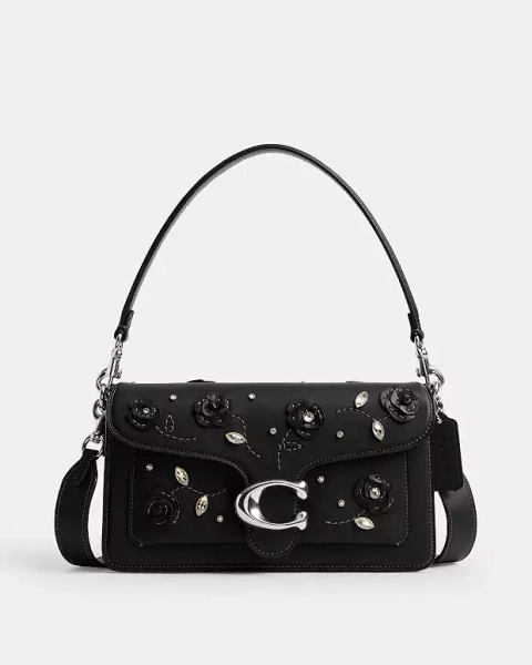 Silver/Black Tabby Shoulder Bag 26 With Crystal Embellishment