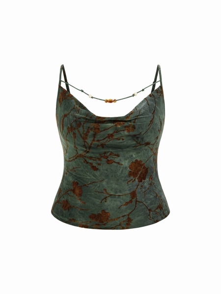 Cowl Neck Floral Beaded Cami Top