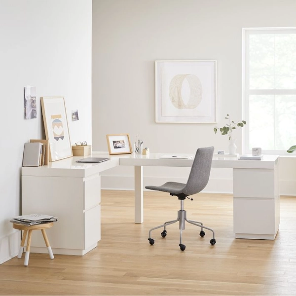 Parsons L-Shaped Desk (86") & 2 File Cabinet Set