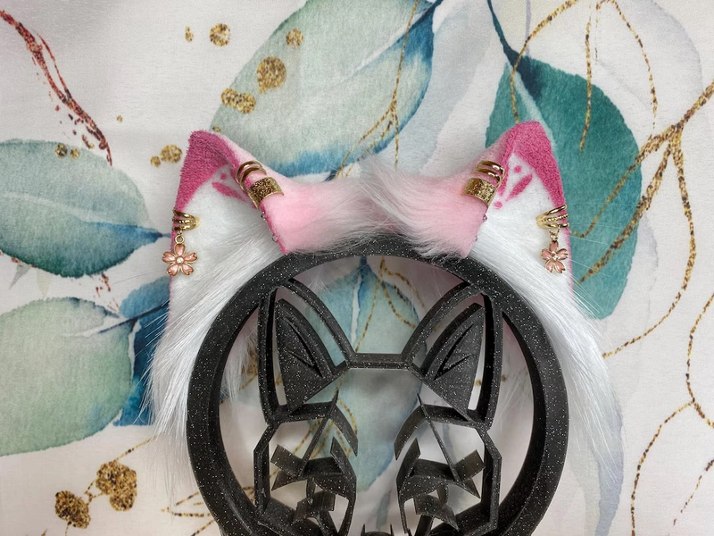 Sakura Cherry Blossom Cat Ears Handmade From Faux Fur for Cosplay, Therian, Furry, Streamer Wearable as a Headband - Etsy Italy