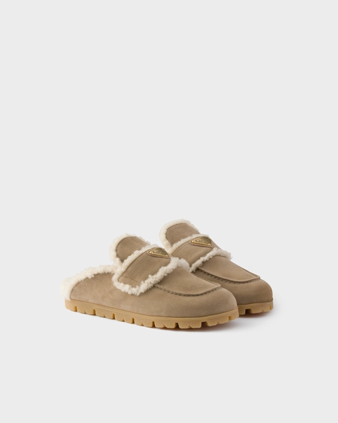 Prada Suede and shearling mules