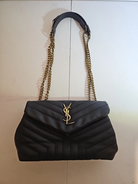 Saint Laurent Loulou Bronze Hardware Shoulder Bag Medium Black Leather