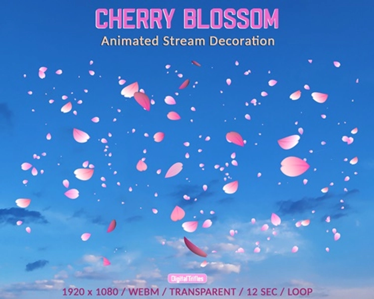 Cherry Blossom Stream Overlay, Pink Sakura Petals Animated Twitch Overlays, Spring Assets for Streamers and Vtubers